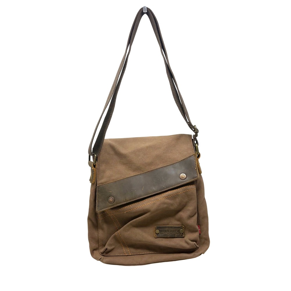 Augur‎ Brown Canvas Leather Trim Messenger Crossbody Bag Rugged Workwear Small